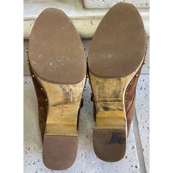 Veronica Beard Dacey Heeled Slip On Clogs Brown Suede Clogs Gold Accents Sz 11 - Picture 11 of 15